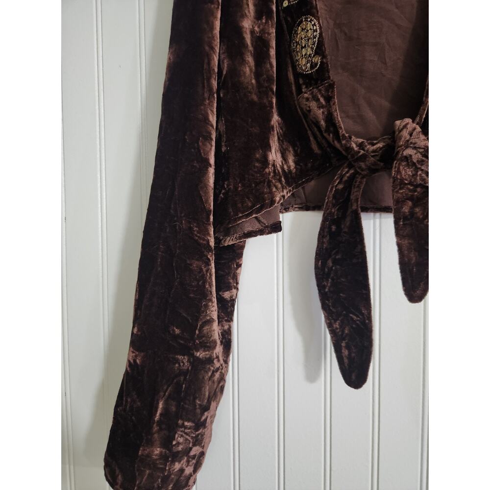 Pure Silk Women's Brown Open Front Bolero/Shrug Embroidered Sz L Vintage 90s - Picture 3 of 6